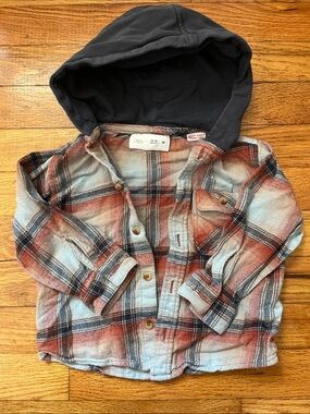 Zara Plaid Hooded Button-Up Shirt